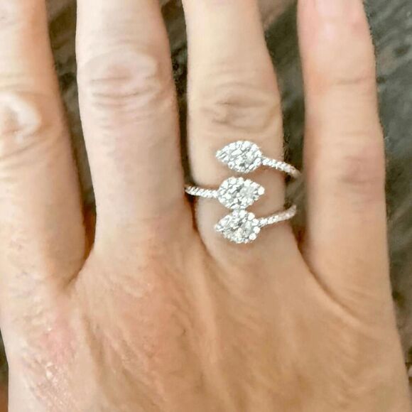 Sterling Silver Triple Pear Halo Wrap CZ Bypass Ring New - Picture 5 of 5